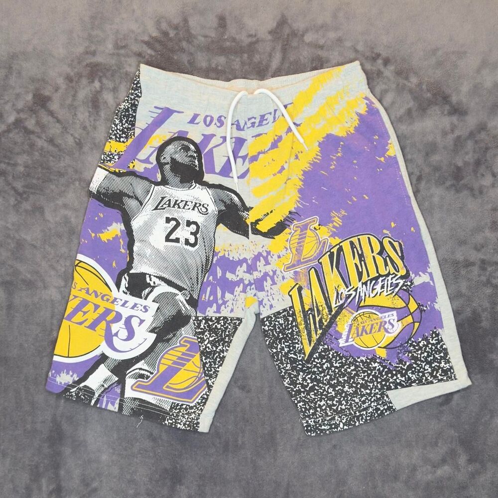 NBA Lakers LeBron James 23 Shorts M Purple Yellow Gray Graphic Y2K